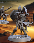 a couple of figurines of knights with swords