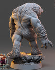 A 3D model of a fierce-looking, furry creature resembling a bear or a wolf, standing on a rock formation.