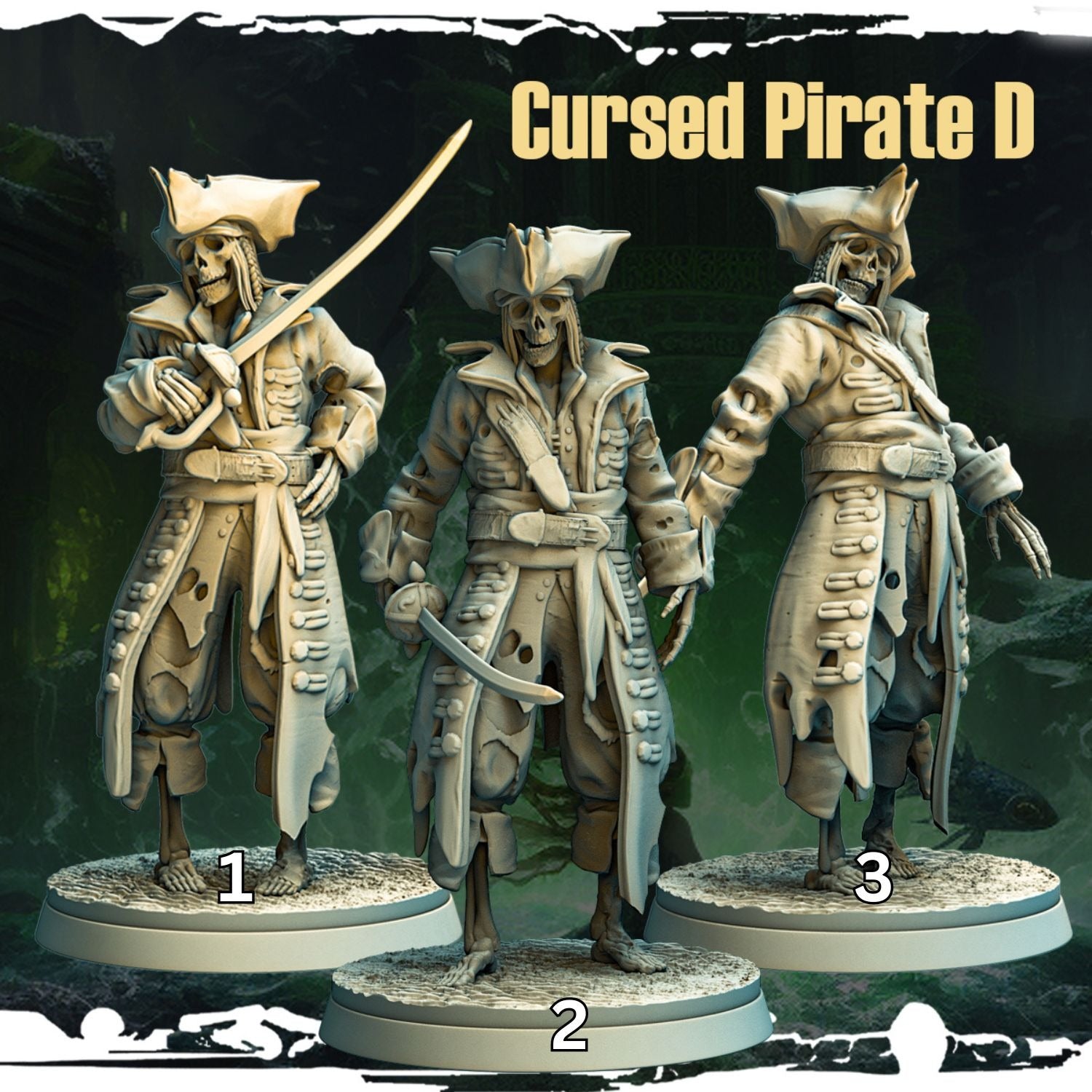 Cursed Pirates - Terror on Cursed Waters - 3d Printed Miniature Sculpted by Monolith Arts