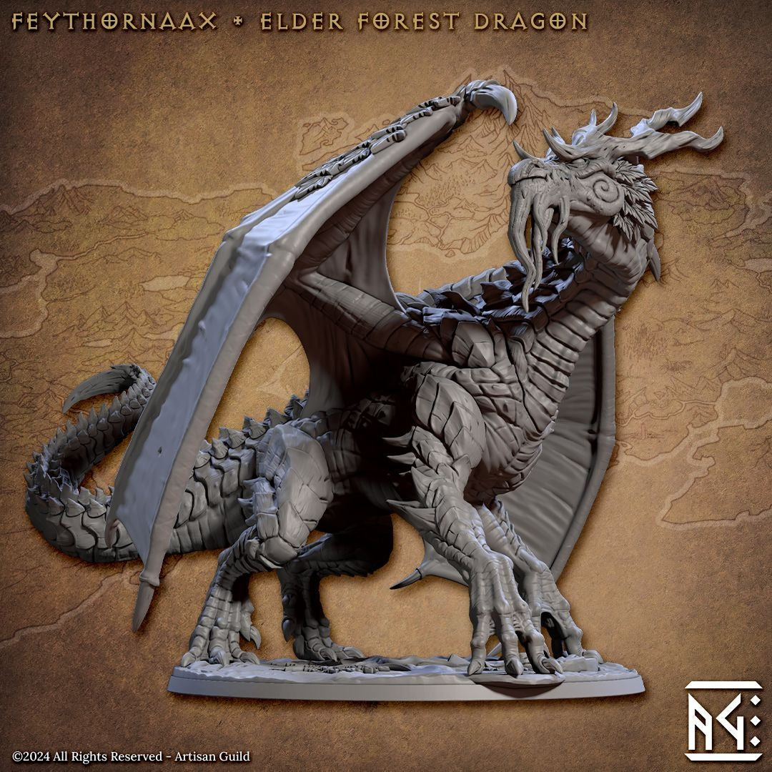 Feythornaax, Elder Forest Dragon - 3d Printed Miniature sculpted