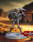 a skeleton with a sword and shield in a desert setting