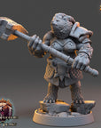 A 3D model of a bear-like creature holding a large hammer, standing on a rocky base.