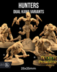The image is a promotional advertisement for dual kama variants of the video game Acolytes of the Primitives, featuring five different variations of the game characters.