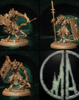 a set of three pictures of a bronze statue of a demon