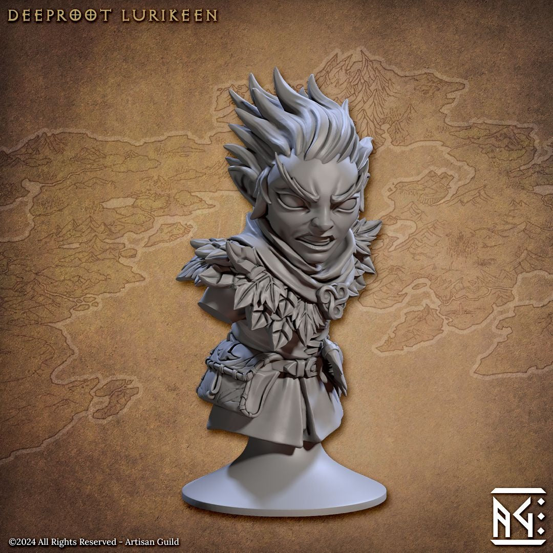 Bust: Male Deeproot Lurikeen - 3d Printed Miniature sculpted by Artisan Guild