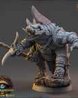 A detailed 3D model of a fierce-looking monster or dragon-like creature, with sharp teeth and claws, standing on a rock formation. The creature appears to be a fantasy creature from a fantasy world, possibly from the video game "Daybreak Miniatures".