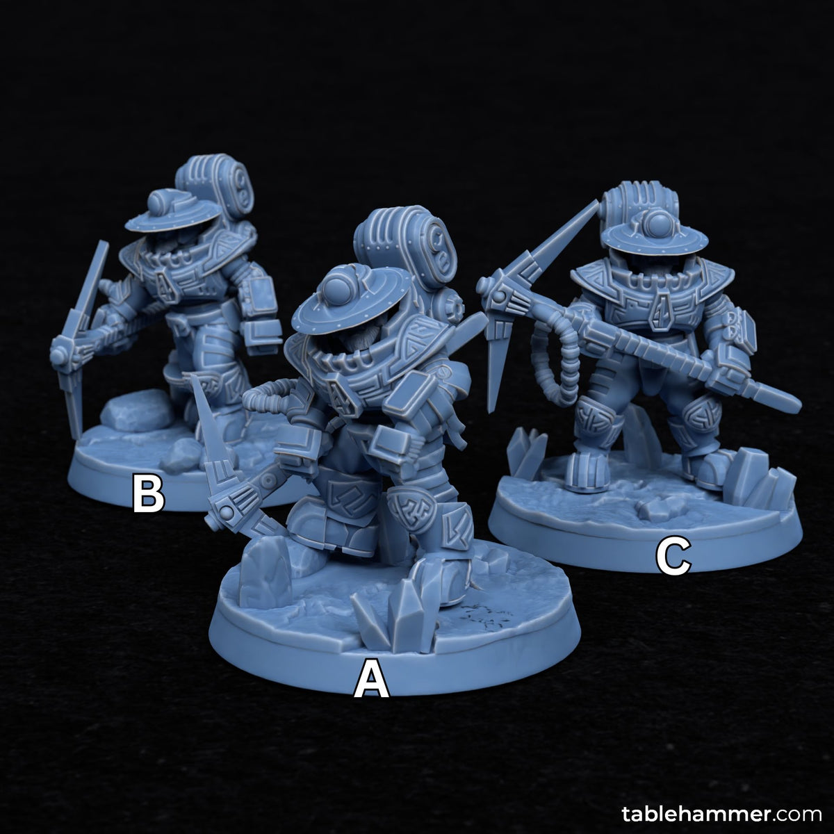 Mining Crew (Space Dwarf Miners with Pickaxes) - 3d Printed