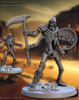 a skeleton figurine holding a sword and shield
