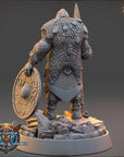 A detailed 3D model of a fantasy character, likely a dwarf or gnome, standing on a rocky base and holding a shield. The character has a furry, textured appearance and is wearing a helmet. The image is described as a collage of multiple images, so I will not describe each one individually. The image does not contain any text.