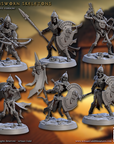 a group of miniature knights with spears and shields