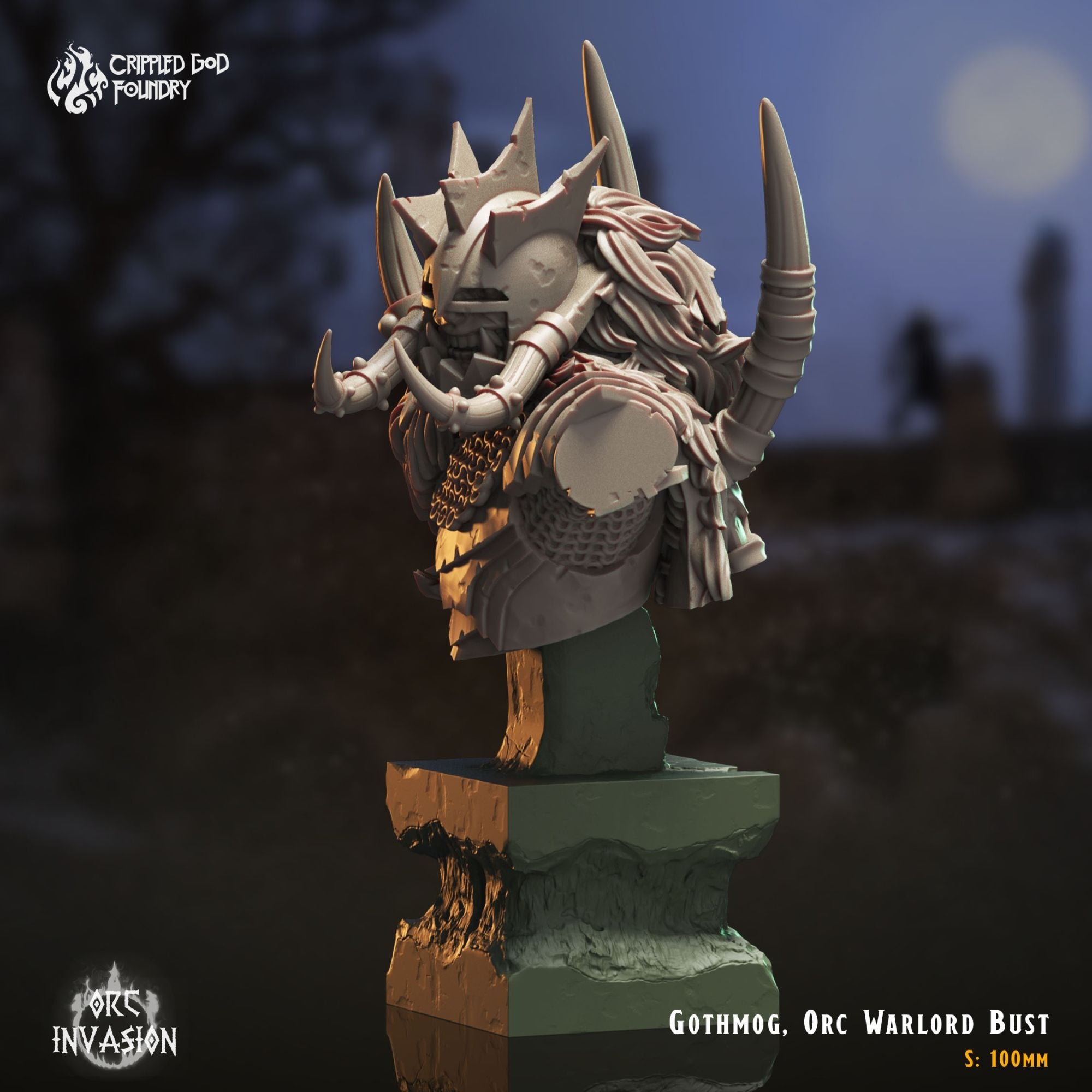 Gothmog, Orc Warlord Bust - 3d Printed Miniature by Crippled God Foundry