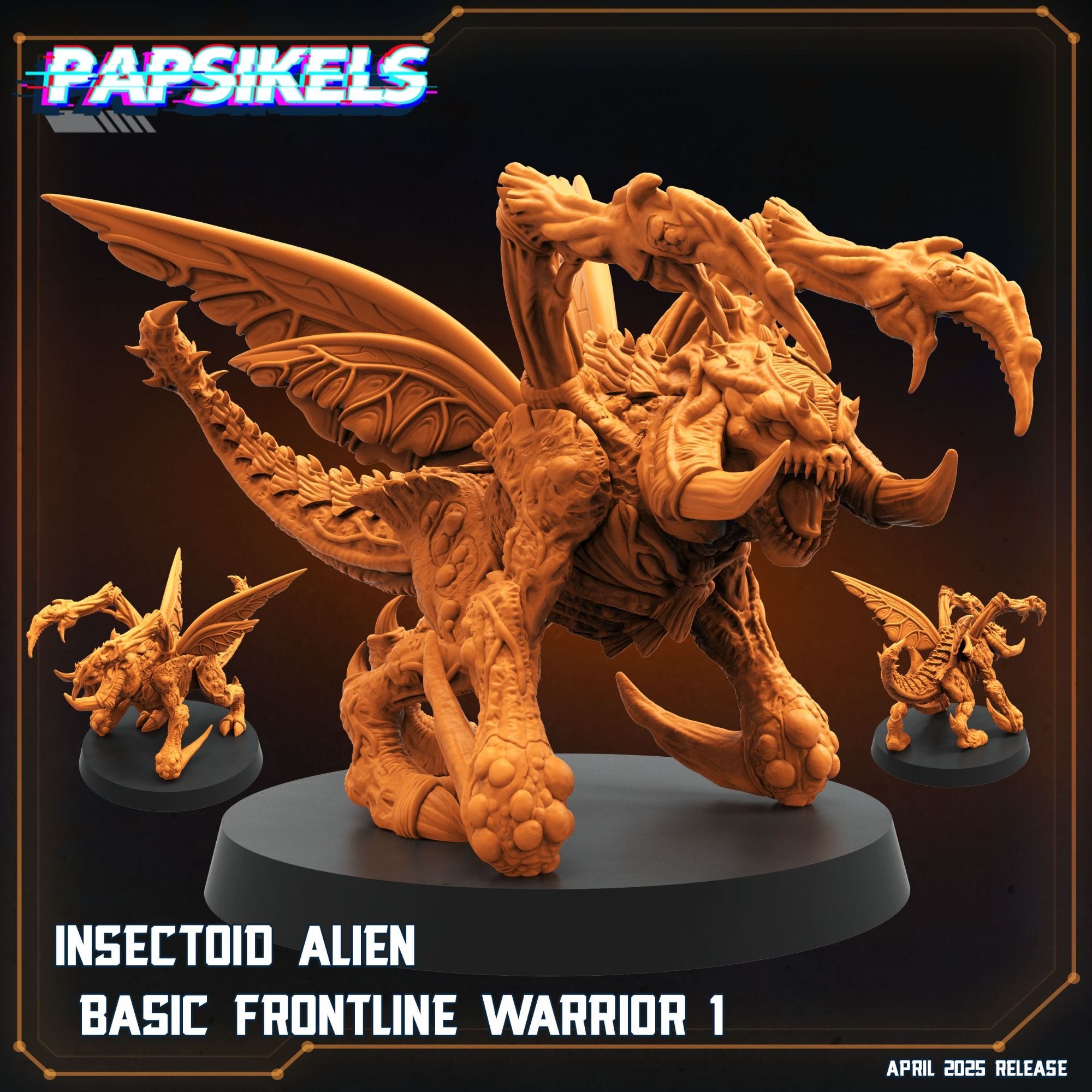 Insectoid Alien Basic Frontline Warriors - 3d Printed Miniature Sculpted by Papsikels Miniatures