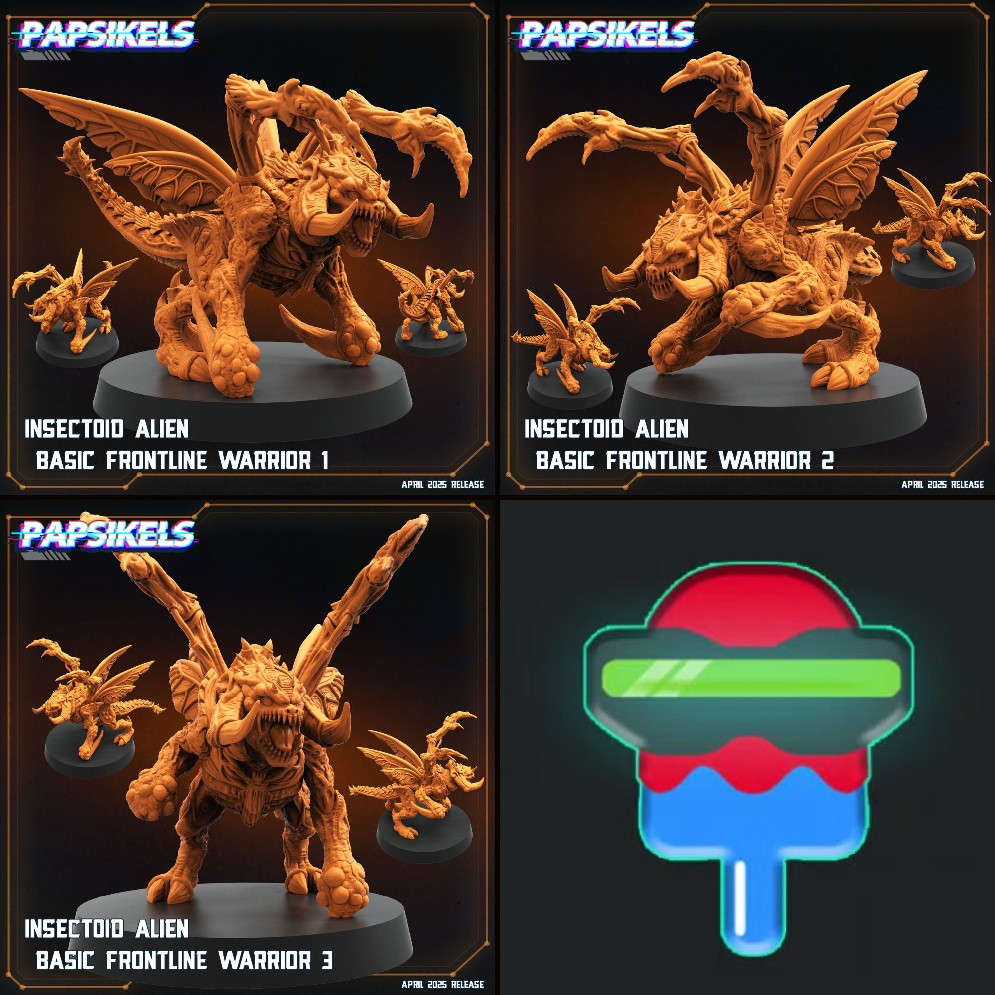 Insectoid Alien Basic Frontline Warriors - 3d Printed Miniature Sculpted by Papsikels Miniatures