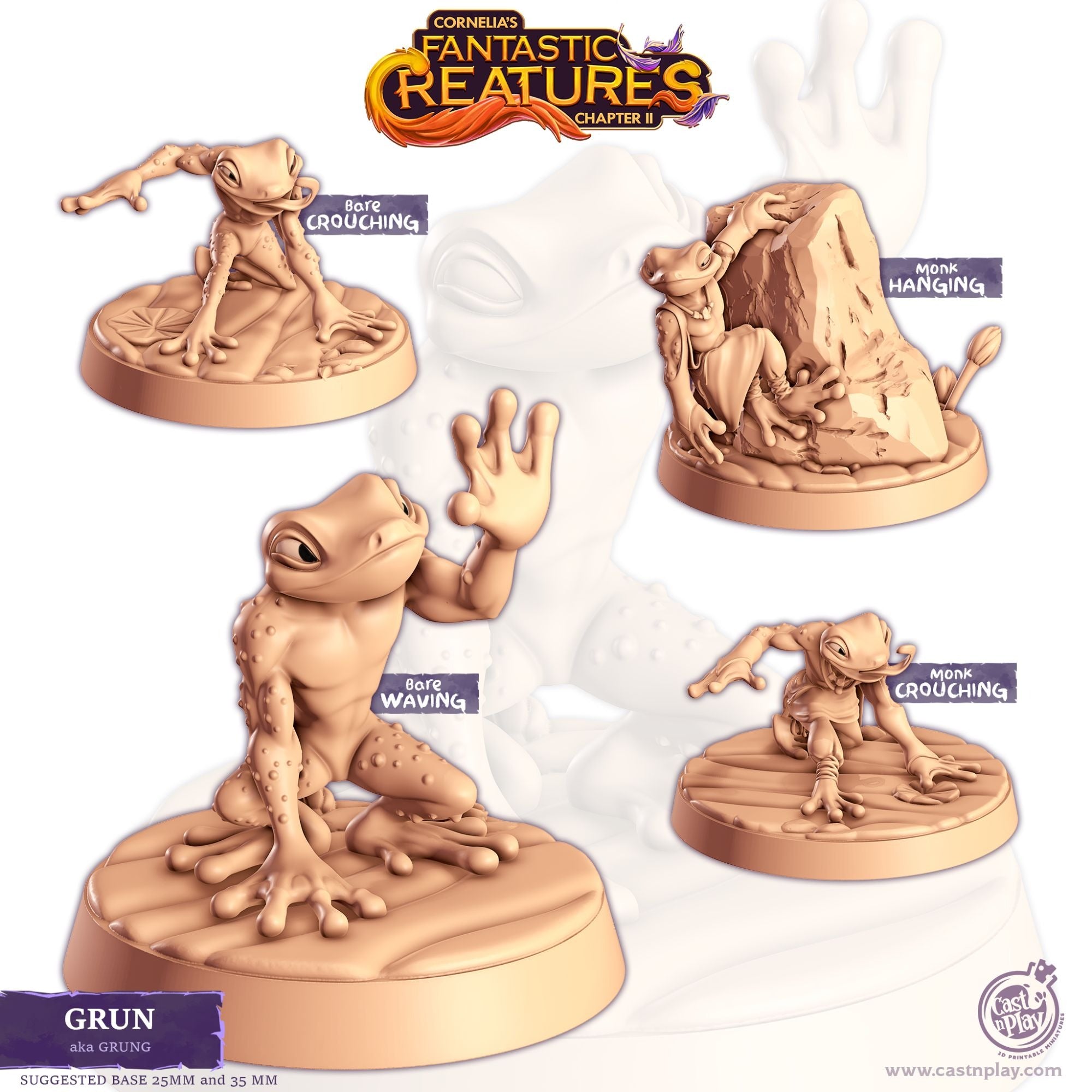 Grun (Grung) - Fantastic Creatures - 3d Printed Miniature Sculpted by Cast N Play