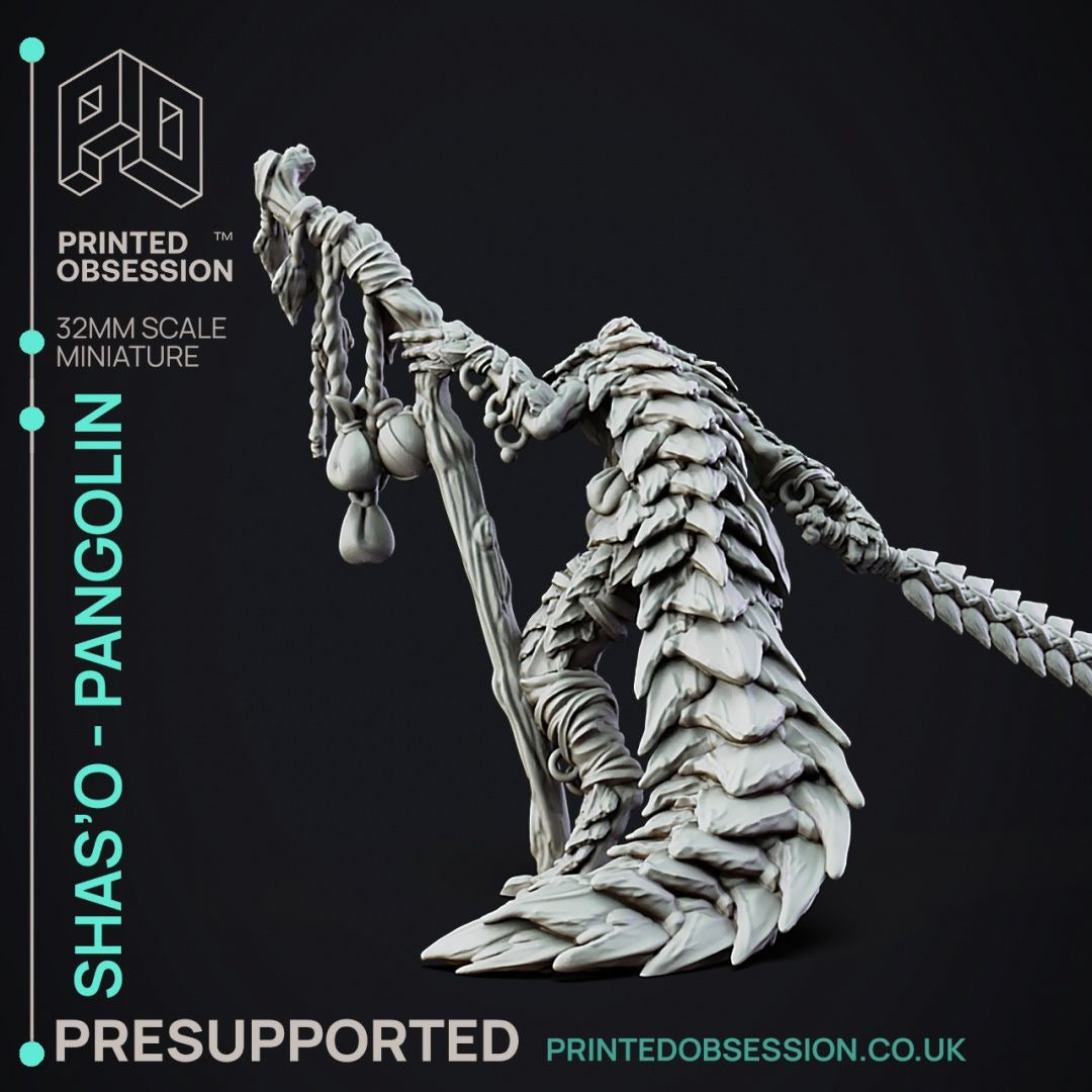 Shas'O the Shaman - Pangolin Anthro - 3d Printed Miniature by