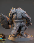 A detailed 3D model of a fantastical creature, likely a mythical or magical being, with intricate armor and weapons. The creature is standing on a base and appears to be ready for battle or action.