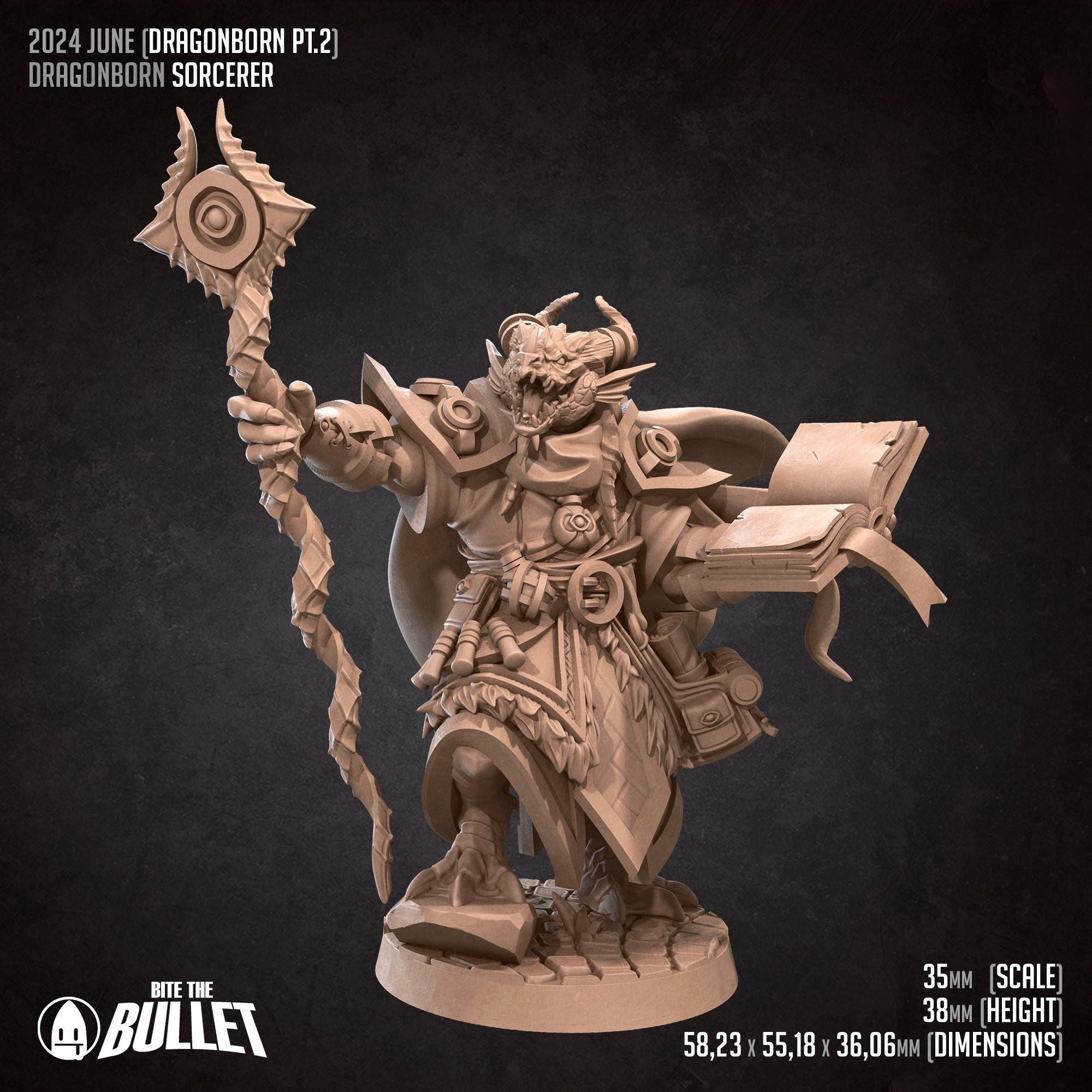 Dragonborn Sorcerer - 3d Printed Miniature sculpted by Bite the Bullet