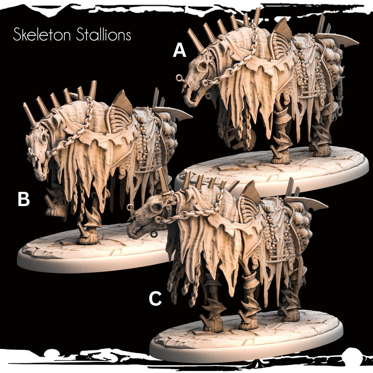 Skeletal Stallions - Army of Darkness Skeletons - 3d Printed Miniature Sculpted by Monolith Arts