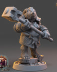 A 3D model of a bear-like creature holding a large hammer, standing on a platform.