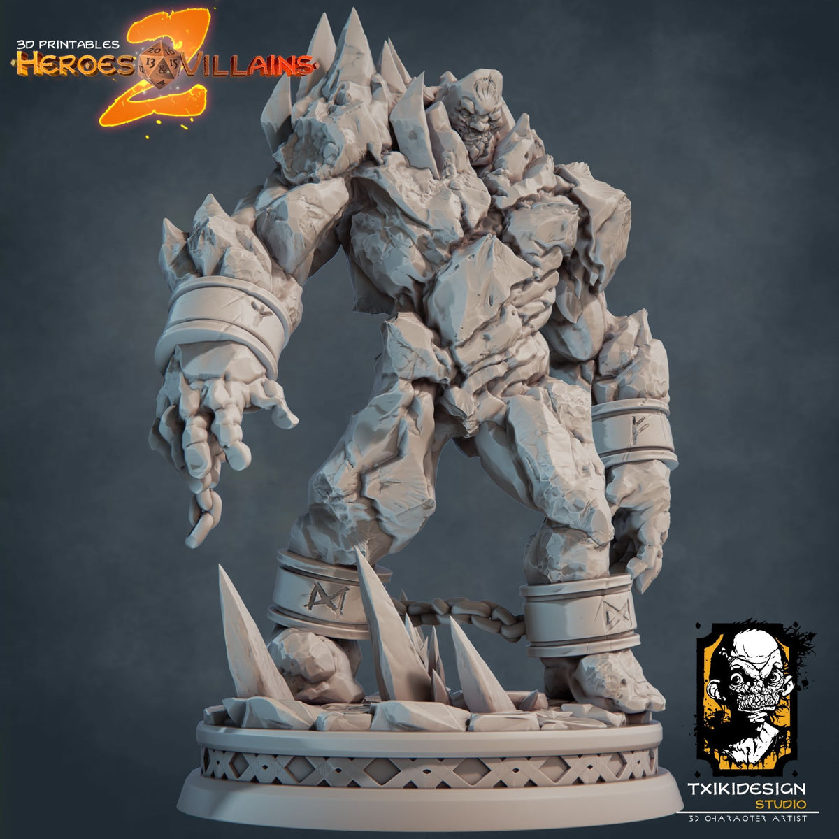 Olger the Stone Golem - 3d Printed Miniature Sculpted by Txiki