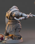 A 3D rendering of a warrior figure from the video game "The Warders of Fury Plate". The figure is holding a sword and appears to be in a fighting stance.