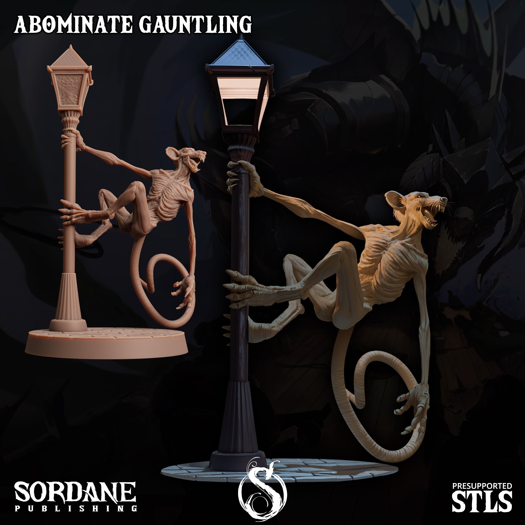 a statue of a lizard and a lamp post