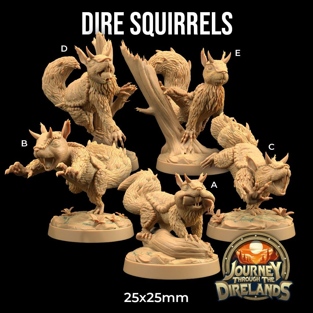 Dire Squirrels - Journey Through the Direlands - 3d Printed Miniature Sculpted by Dragon Trappers Lodge