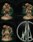 four pictures of a statue of a man holding a sword