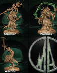 a set of four pictures of a statue of a wizard