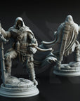two detailed 3D models of medieval-style knights, each holding a sword and standing on a pedestal.