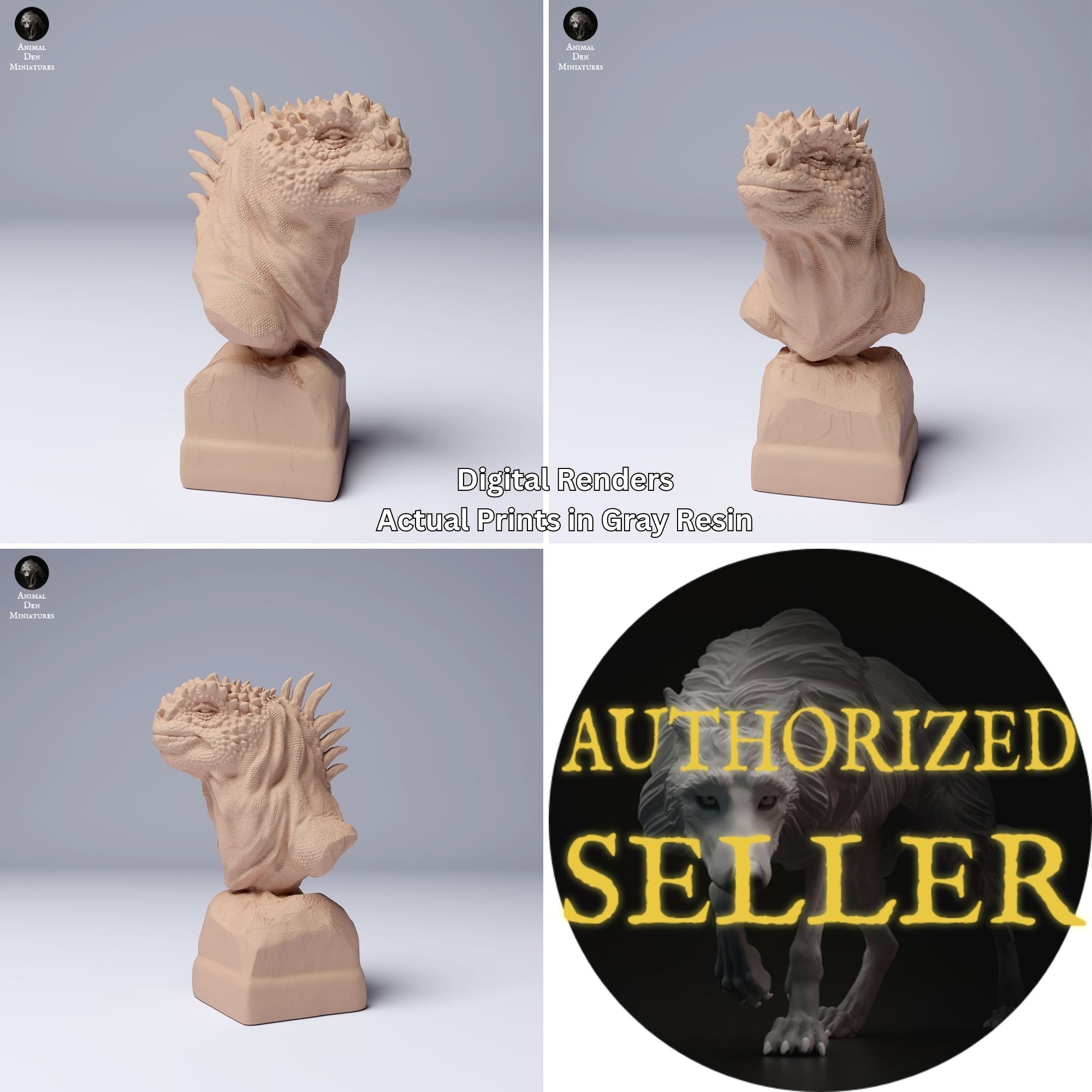 Marine Iguana Bust - 3d Printed 1:4 Scale Bust Sculpted by Animal Den