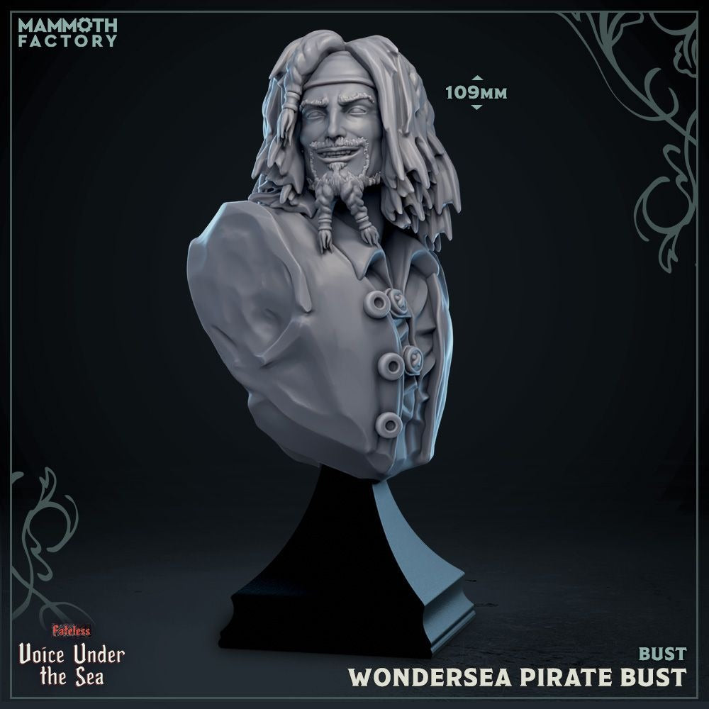 Wondersea Pirate Captain Bust - Voice Under the Sea - 3d Printed Miniature Sculpted by Mammoth Factory
