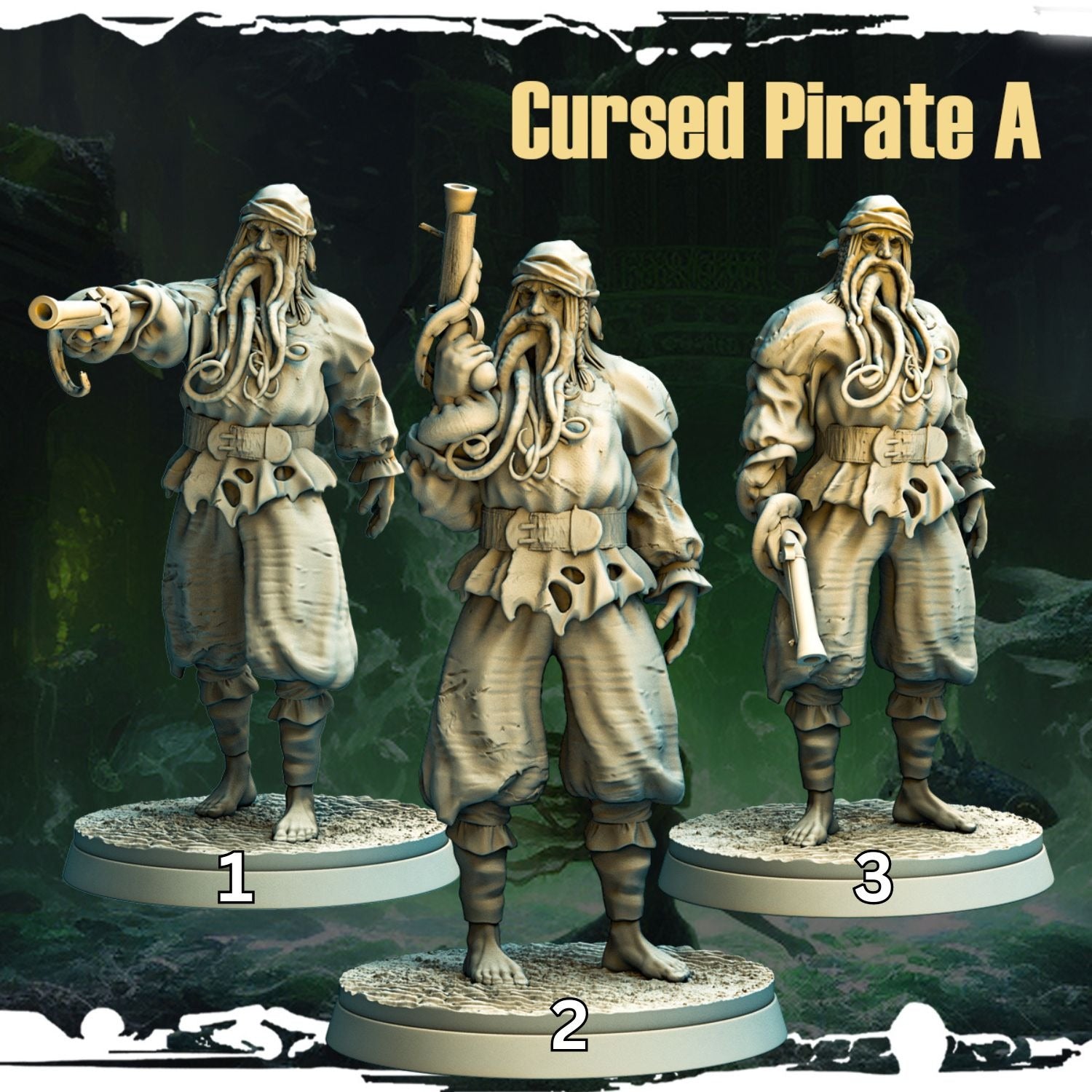 Cursed Pirates - Terror on Cursed Waters - 3d Printed Miniature Sculpted by Monolith Arts