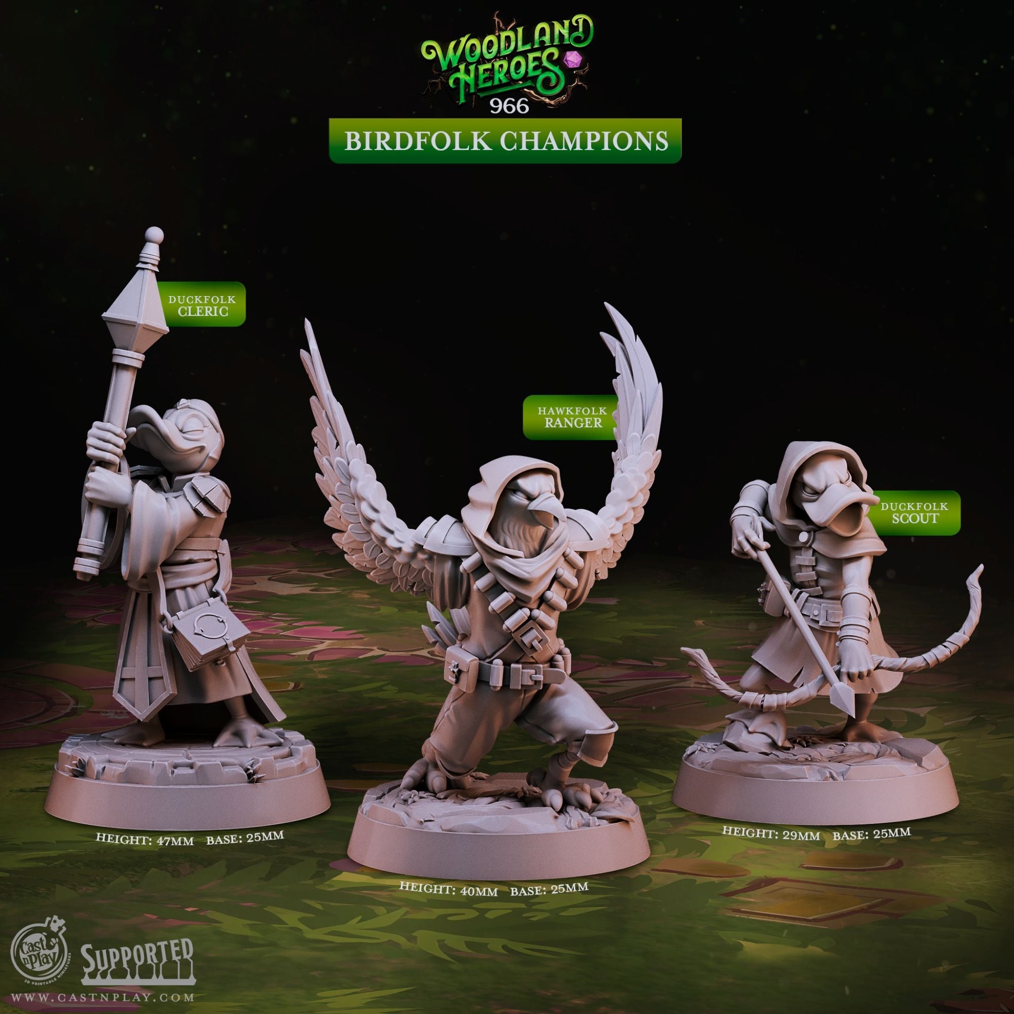Birdfolk Champions - Woodland Heroes - 3d Printed Miniature Sculpted by Cast N Play