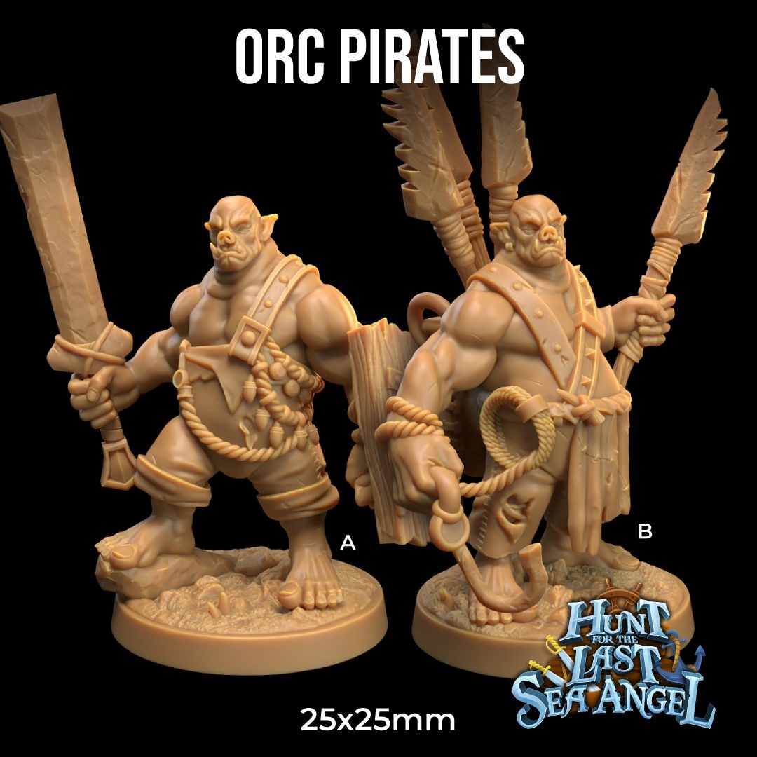Orc Pirates - Hunt for the Last Sea Angel - 3d Printed Miniature Sculpted by Dragon Trappers Lodge