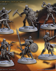 a group of miniature figurines of knights and knights