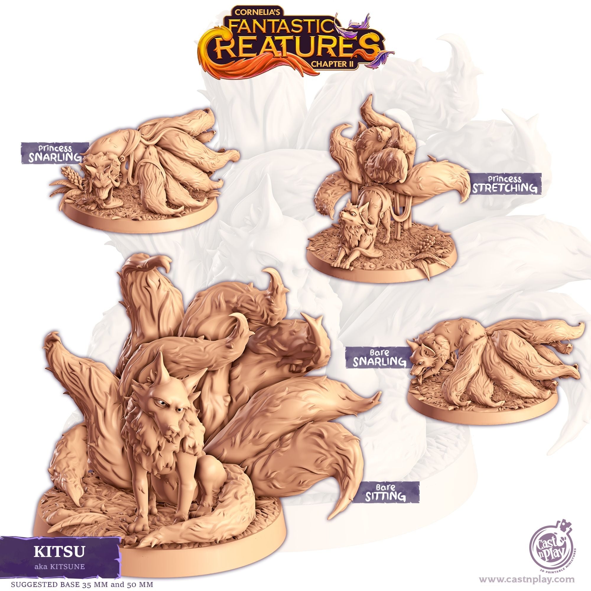 Kitsu (Kitsune) - Fantastic Creatures - 3d Printed Miniature Sculpted by Cast N Play