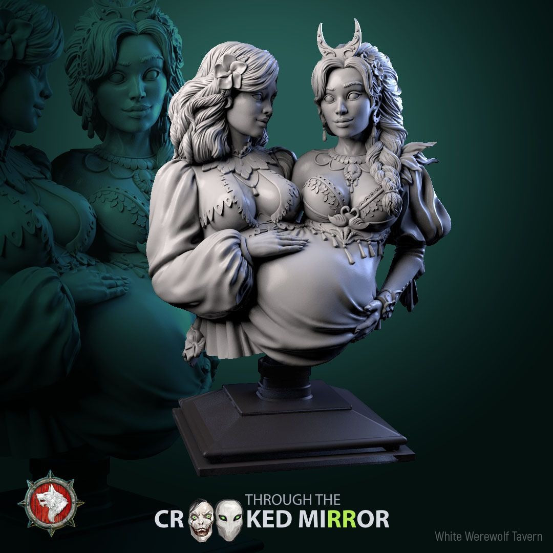 Sisters of the Shattered Cradle BUST - Through the Crooked Mirror - 3d Printed Miniature Sculpted by White Werewolf Tavern