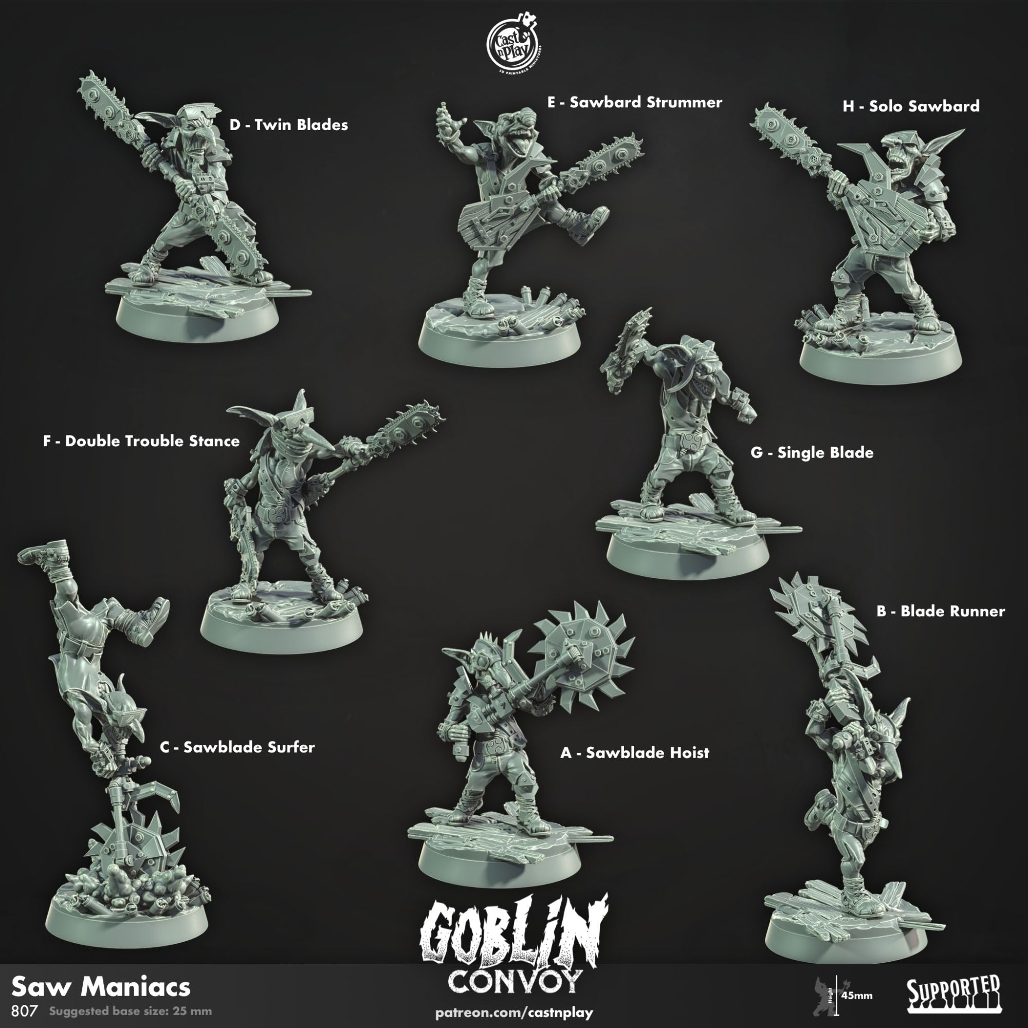 Goblin Saw Maniacs - Goblin Convoy - 3d Printed Miniature Sculpted by Cast N Play