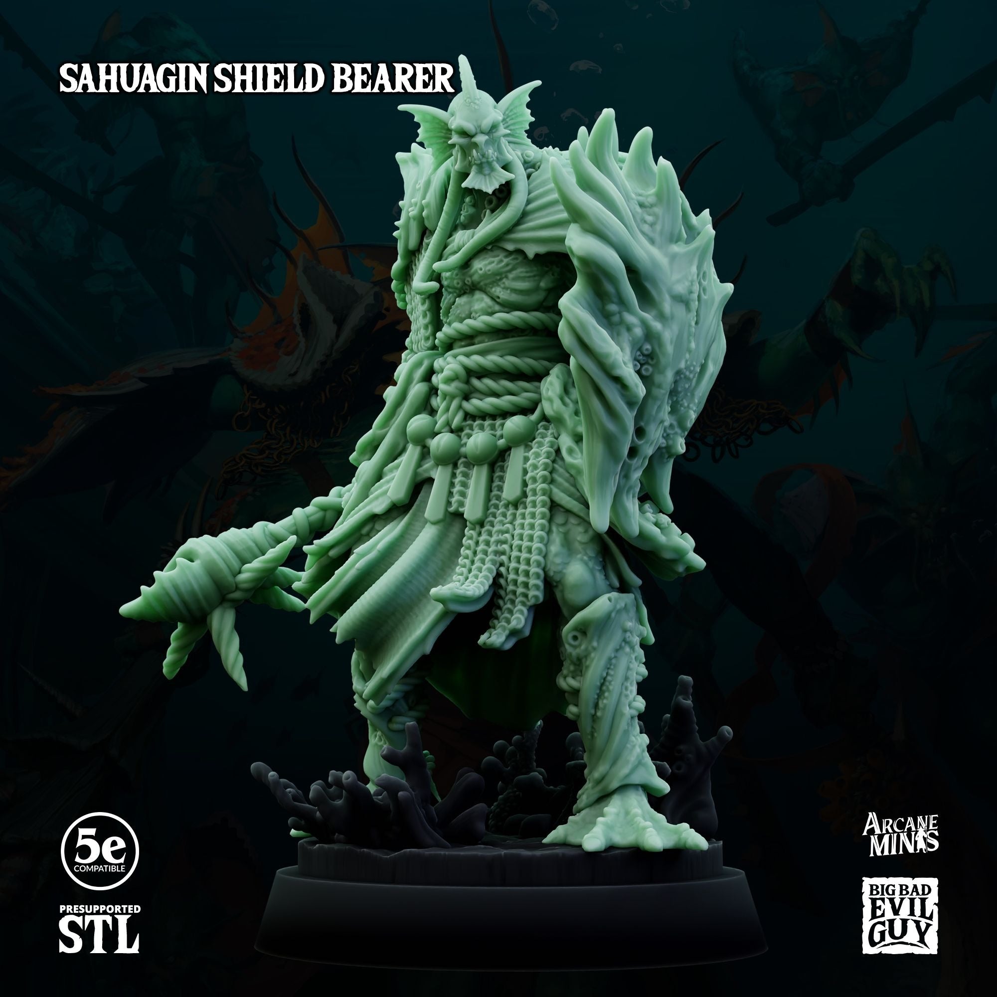 Krytona Skrill, Sahaugin Lord and Minions - 3d Printed Miniature Sculpted by Big Bad Evil Guys