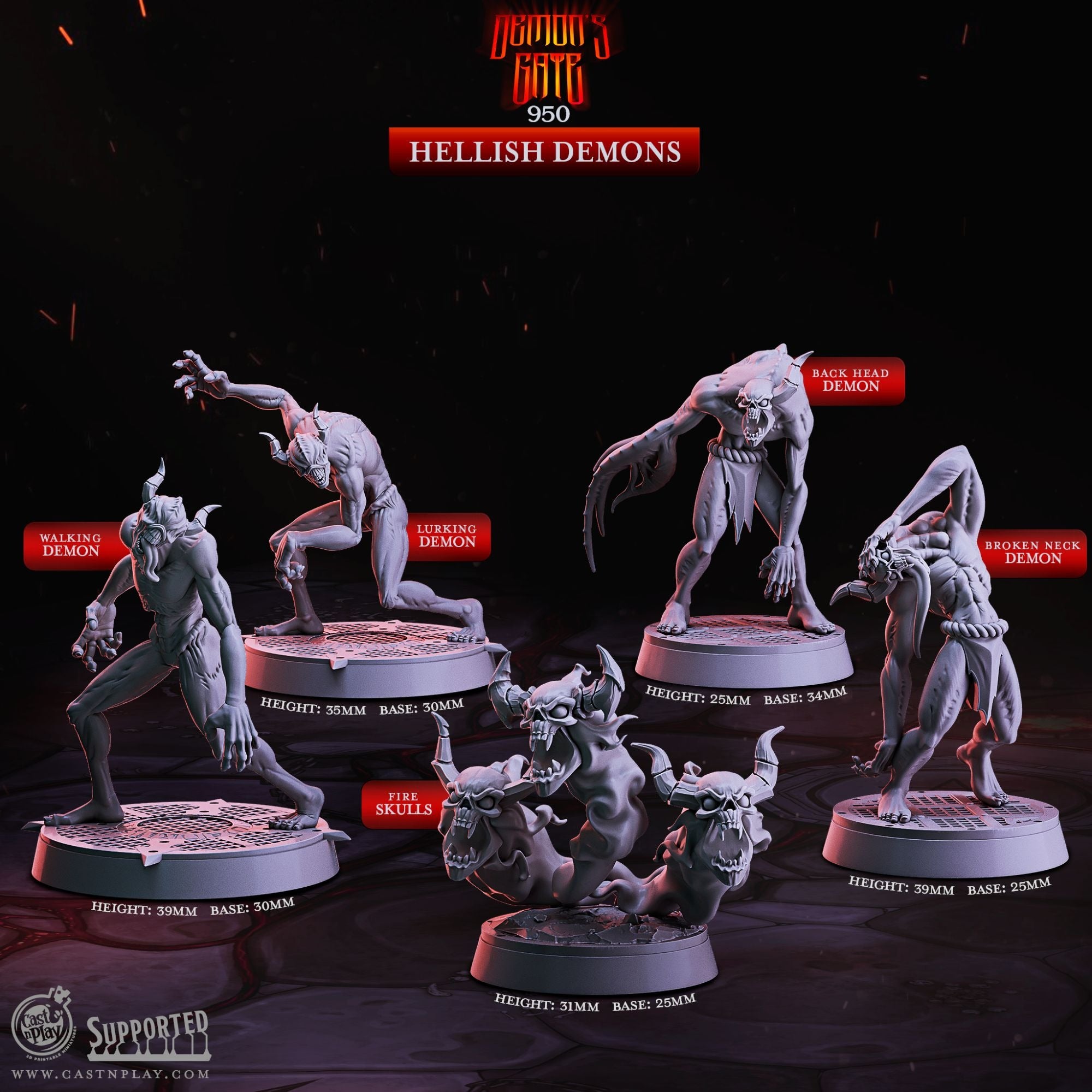Hellish Demons - Demon's Gate - 3d Printed Miniature Sculpted by Cast N Play