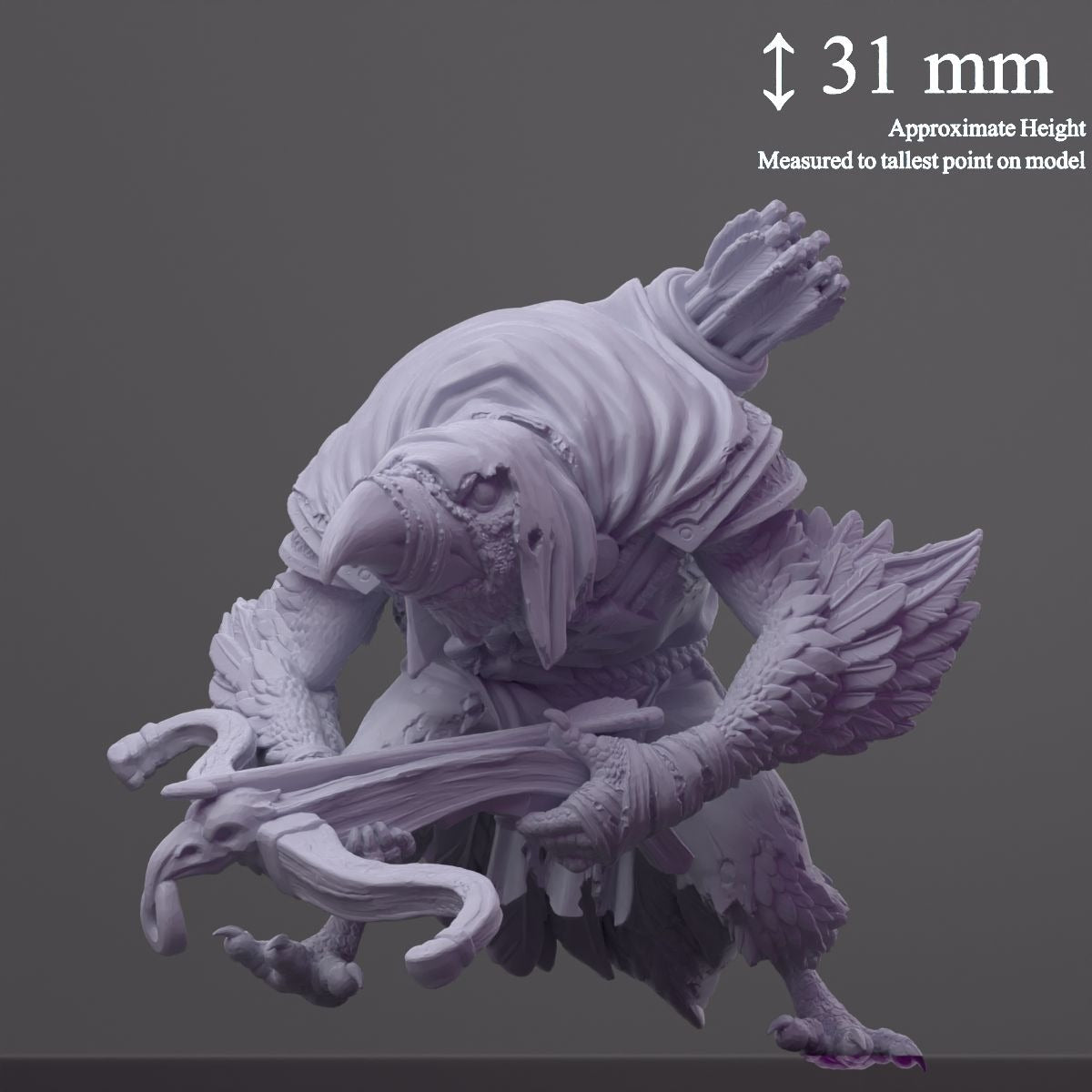 Kreak the Flightless, Birdfolk Rogue - 3d Printed Miniature Sculpted by The Witchguild
