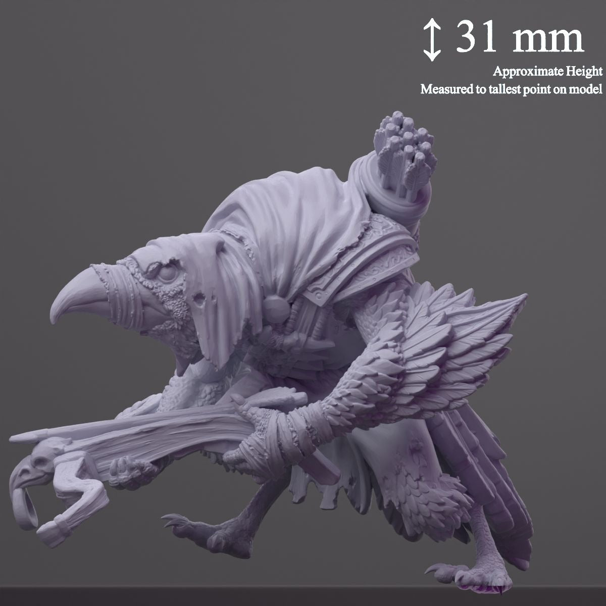 Kreak the Flightless, Birdfolk Rogue - 3d Printed Miniature Sculpted by The Witchguild