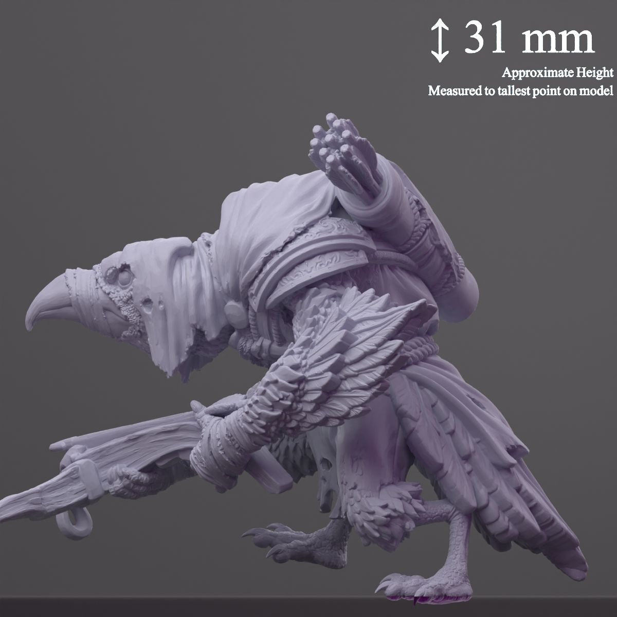 Kreak the Flightless, Birdfolk Rogue - 3d Printed Miniature Sculpted by The Witchguild