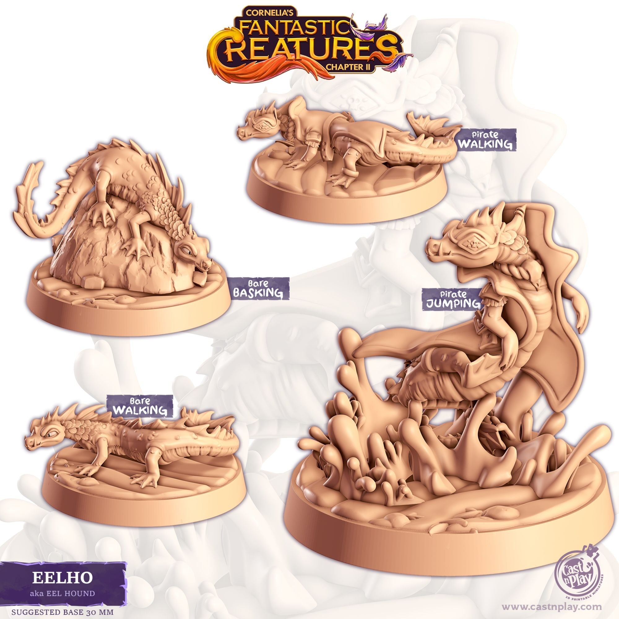 Eelho (Eel Hound) - Fantastic Creatures - 3d Printed Miniature Sculpted by Cast N Play