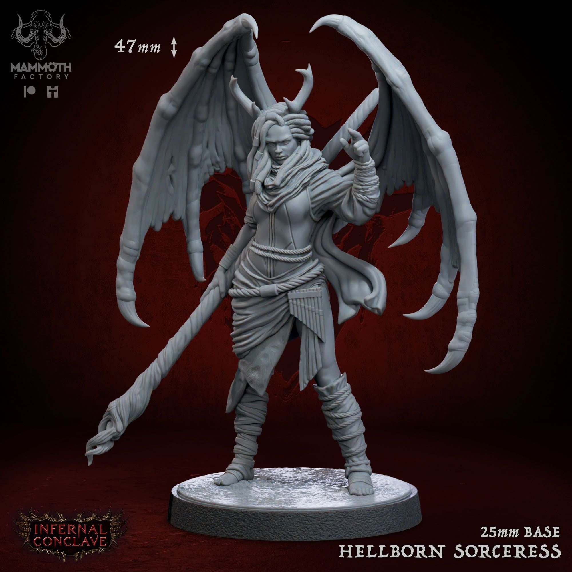 Hellborn Sorceress - Infernal Conclave - 3d Printed Miniature Sculpted by Mammoth Factory
