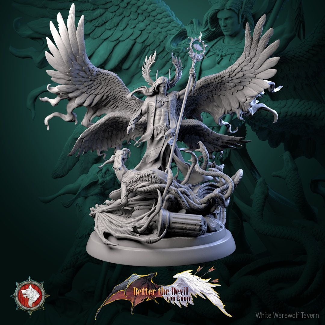 Cassiel, Heaven's Sentinel - Better the Devil You Know - 3d Printed Miniature Sculpted by White Werewolf Tavern