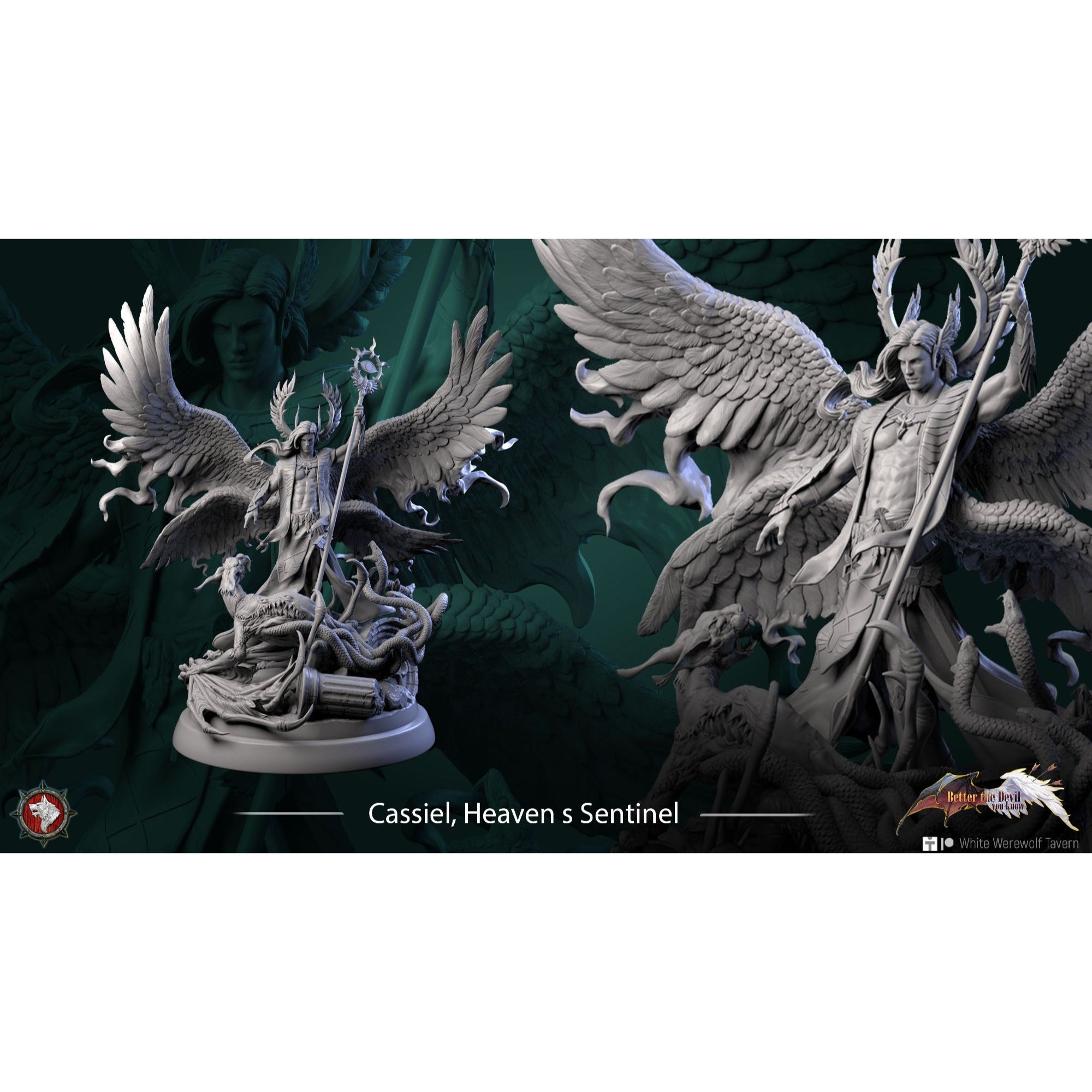Cassiel, Heaven's Sentinel - Better the Devil You Know - 3d Printed Miniature Sculpted by White Werewolf Tavern
