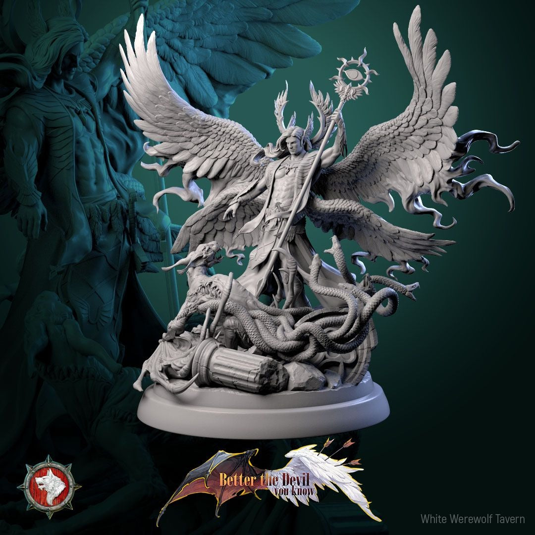 Cassiel, Heaven's Sentinel - Better the Devil You Know - 3d Printed Miniature Sculpted by White Werewolf Tavern