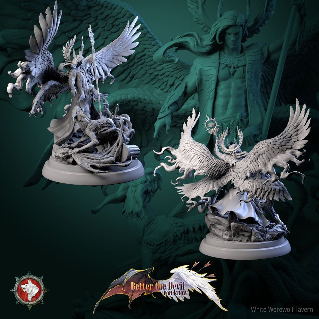 Cassiel, Heaven's Sentinel - Better the Devil You Know - 3d Printed Miniature Sculpted by White Werewolf Tavern